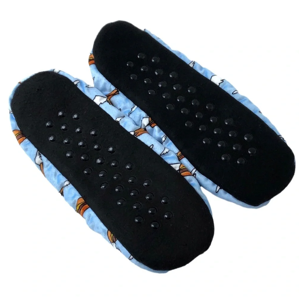 Bob’s Burgers Blue White Sherpa Flying Hamburger Slipper Socks With Traction